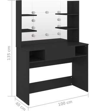 vidaXL vidaXL - Kaptafel - met - LED - verlichting - 100x40x135 - cm - MDF - zwart