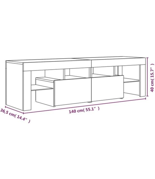 vidaXL - Tv - meubel - met - LED - verlichting - 140x36,5x40 - cm - grijs - sonoma - eiken