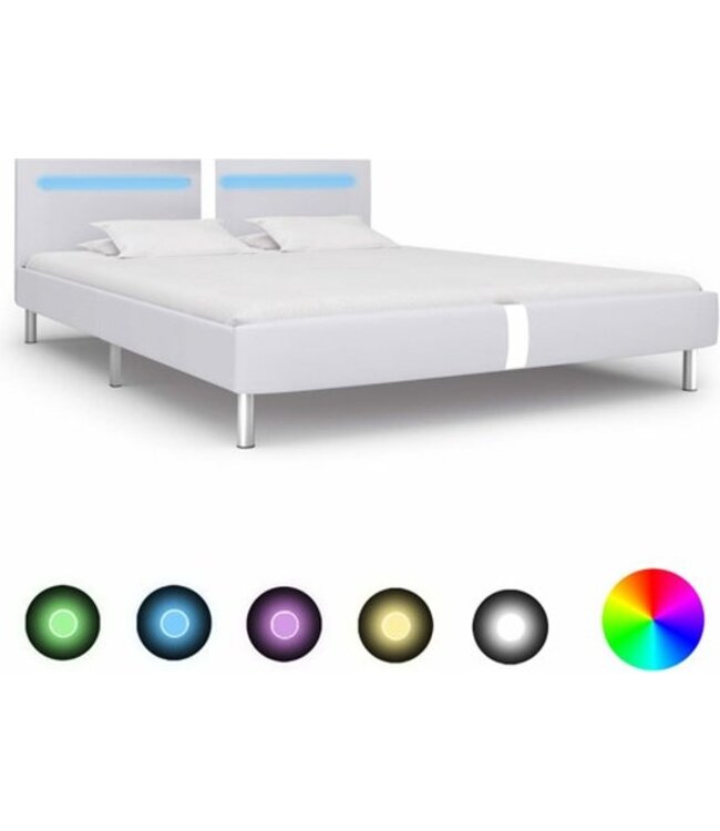 vidaXL - Bedframe - met - LED - kunstleer - wit - 180x200 - cm