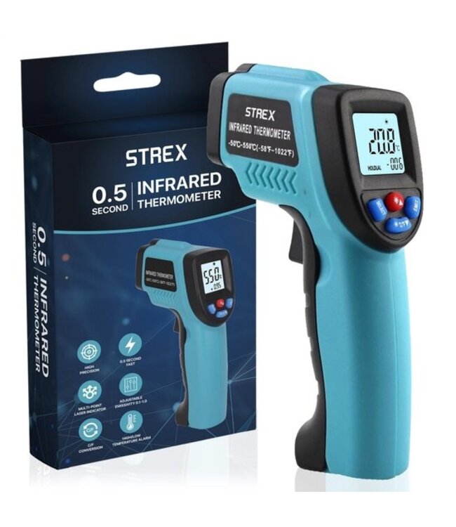 Strex Digitale Infrarood Thermometer - Bereik -50 t/m +550 Graden - IR Thermometer - Warmtemeter