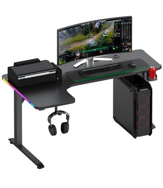 Avalo Avalo Gaming Bureau - 160x100x75 CM - L Vormig Hoekbureau - Game Desk Met LED Verlichting - Tafel - Zwart