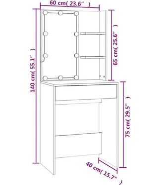 vidaXL vidaXL - Kaptafel - met - LED - verlichting - 60x40x140 - cm - hoogglans - wit