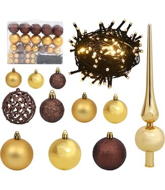 vidaXL vidaXL - 61 - delige - Kerstballenset - met - piek - en - 150 - LED's - goud - en - brons