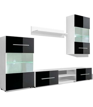 vidaXL vidaXL - Muurvitrine - tv - meubel - met - LED - verlichting - zwart - 5 - delig