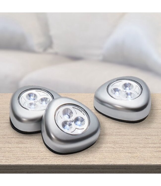 Grundig LED Spots 5 Stuks - Druklamp - Kastverlichting - Werken op Batterijen - Zelfklevend - Kunststof - Zilver