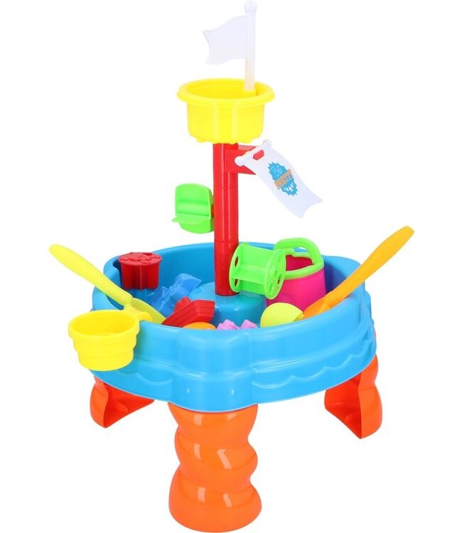 Eddy Toys Zand- en Watertafel - Bakje, Harkje, Schepje, Gieter, 5 Vormpjes - Buitenspeelgoed - 58,5 cm