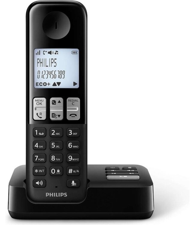 Philips D2551B/01- Draadloze DECT-telefoon met 1 handset met antwoordapparaat, 50 namen/nummers en nummerherkenning - Zwart