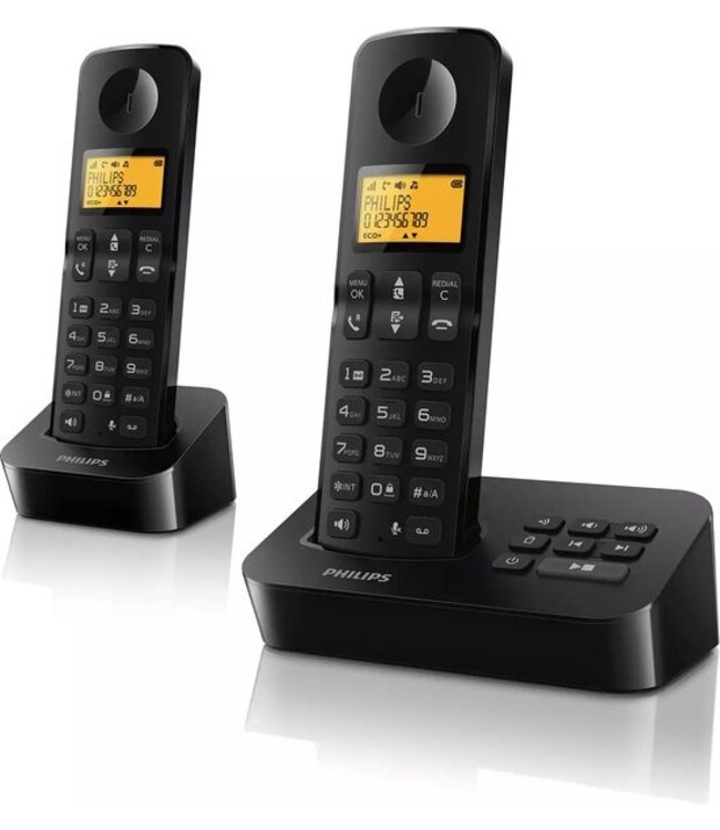 Philips Draadloze Telefoon D2652B/01 Dual - Huistelefoon met Antwoordapparaat - 1'6 Inch Display - Telefoonboek - Nummerherkenning - Sneltoetsen - Zwart