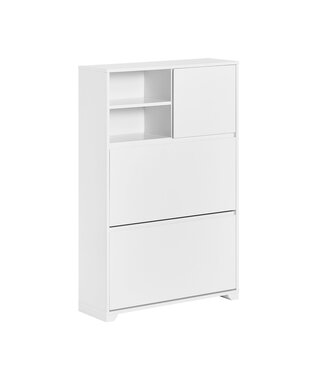 SoBuy SoBuy FSR111-W Schoenenkast - Schoenenrek - Schoenencommode Met 2 Kleppen, 2 Open Compartimenten En 1 Deur