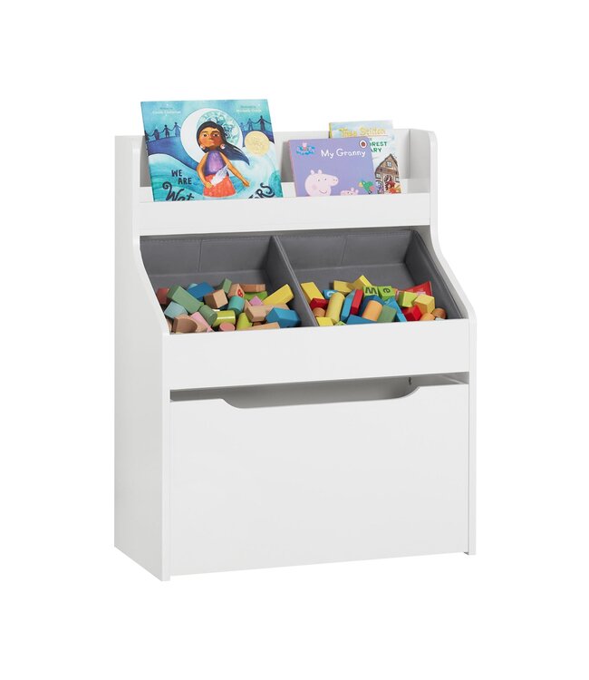 SoBuy Opbergkast voor Kinderen met boekenrek en 2 manden - Max. 37 kg - 63 x 32 x 80 cm - Wit