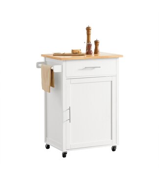 SoBuy SoBuy Keukenwagen met werkblad - Met deur en lade - Max. 45KG - 68 x 46 x 90 cm - Wit