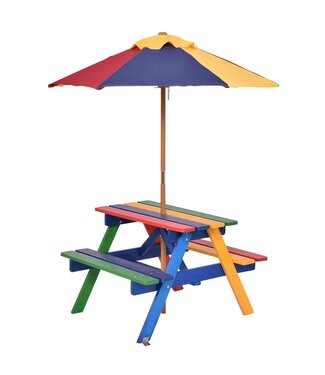 Coast Coast Kinder Picknicktafel set - Hout - Met Verwijderbare Opvouwbare Paraplu - 79 x 71 x 52,5 cm