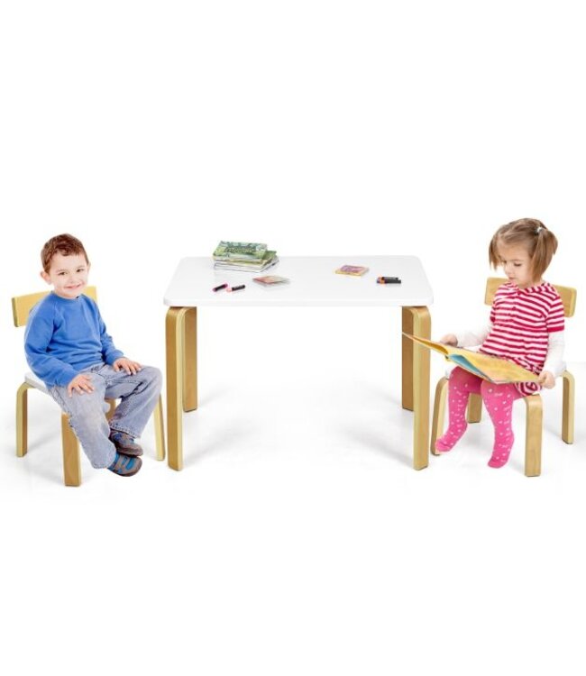 Coast Houten kindertafel met 2 stoelen - 78 x 53 x 53 cm - Houtkleur / Wit