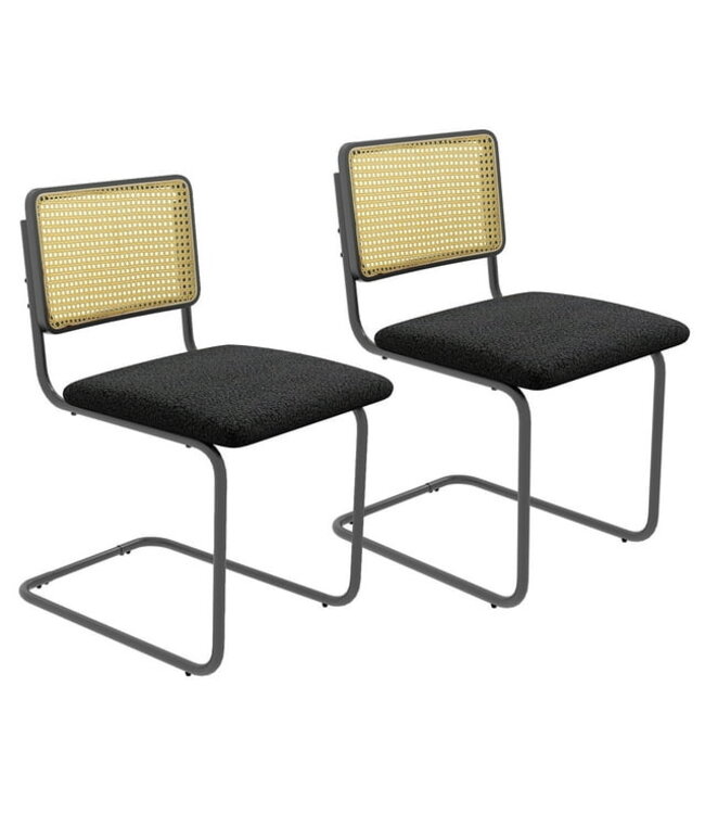 Coast Coast Set van 2 eetkamerstoelen - Rieten rugleuning - Max. 150KG - 56 x 46 x 81,5 cm - Zwart