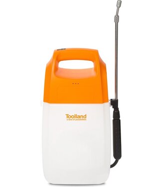 Toolland Toolland Drukspuit, elektrisch, herlaadbare batterij, telescopische lans, regelbare sproeikop, schouderriem, 6 liter, wit/oranje/zwart, druksproeier