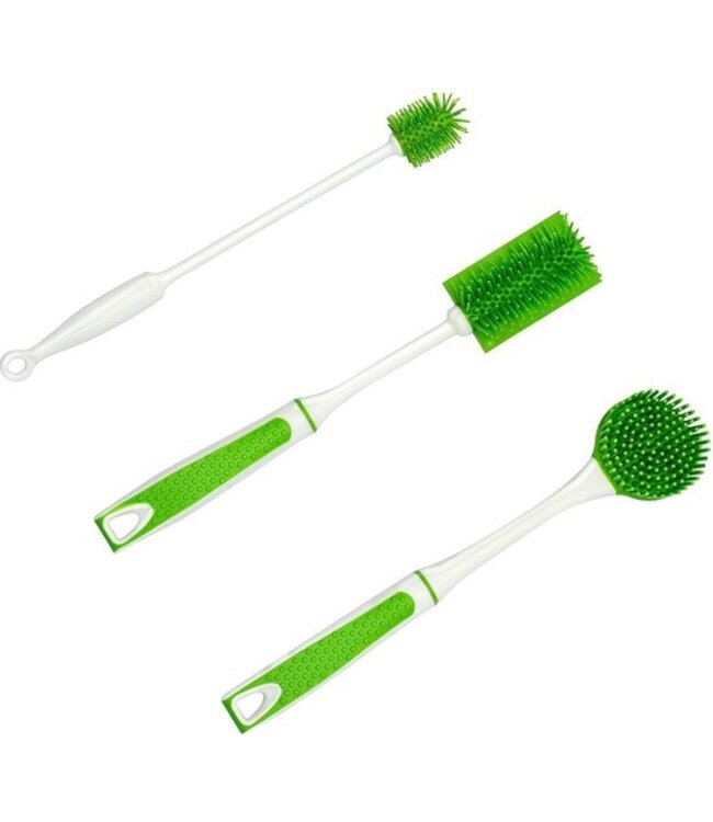 TZ® Afwasborstel set drie stuks groen | Siliconen hygiënische wasborstels voor schoonmaak | Duurzame borstels geschikt voor vaatwasser | Hoogwaardig materiaal | Antibacterieel