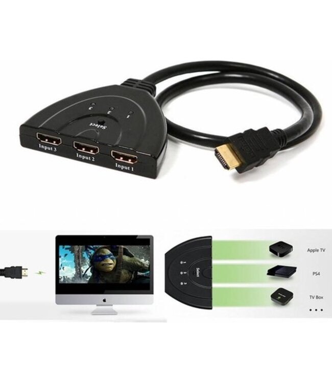 Garpex® HDMI Switch Splitter 3 HDMI in 1 HDMI out 1080P tot 4K Ultra HD Resolutie Pigtail