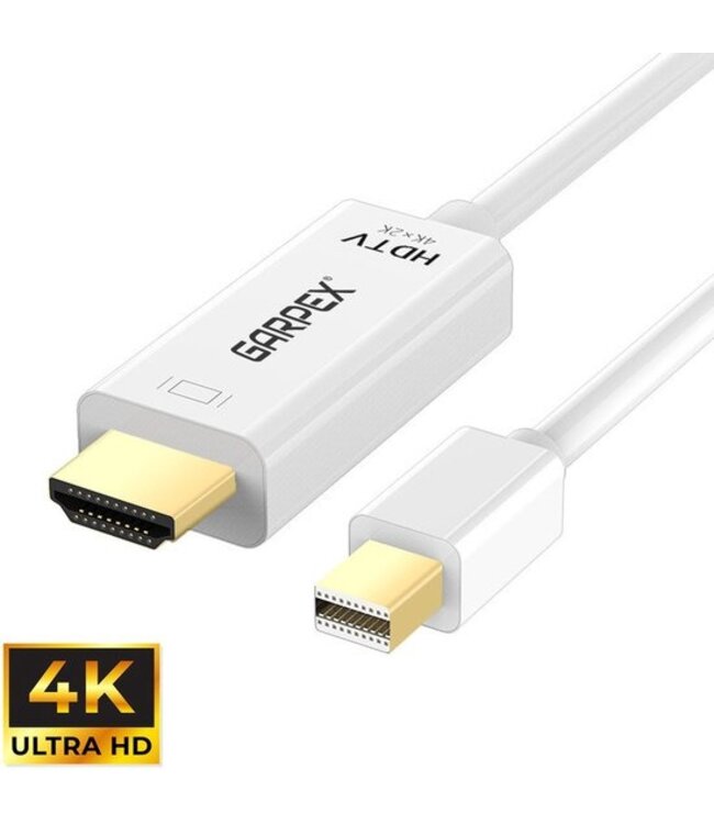 Garpex® Mini DisplayPort naar HDMI Kabel - Mini DP naar HDMI Kabel - HDMI Kabel - 4K 30Hz Ultra HD - Wit - 1.8 meter