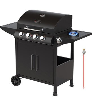 KitchenBrothers KitchenBrothers Gas BBQ - Gasbarbecue met zijbrander - 5 Branders - Met Gasaansluiting - 42x57cm Grilloppervlak - Extra Opbergruimte - Zwart