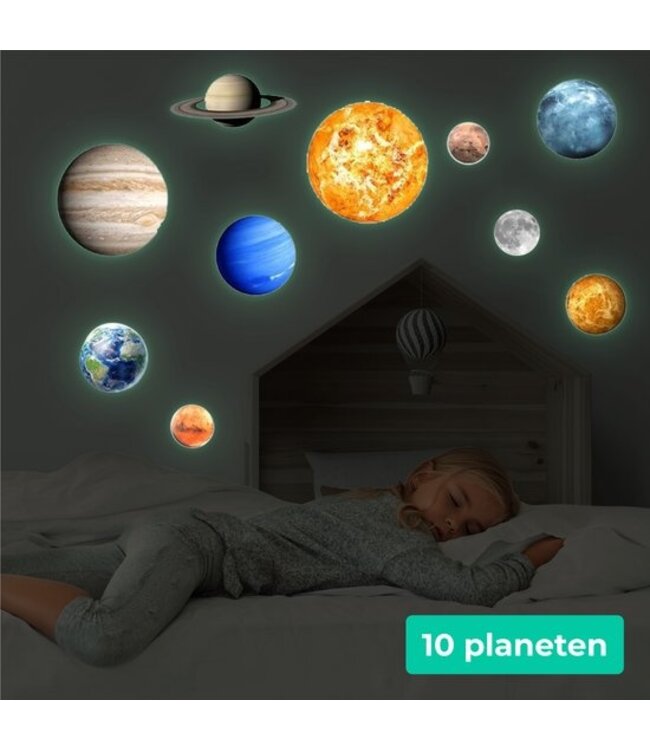 Nuvance - Glow in the Dark Sterren-  Planeten - 10 stuks - Muurstickers Babykamer