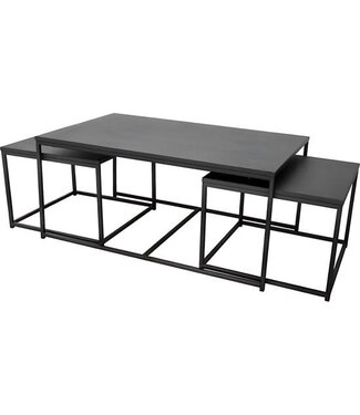 3dekansje Urban living salontafel & 2 bijzettafels - metalen frame - inschuifbaar - industrieel design - zwart - 3-delig