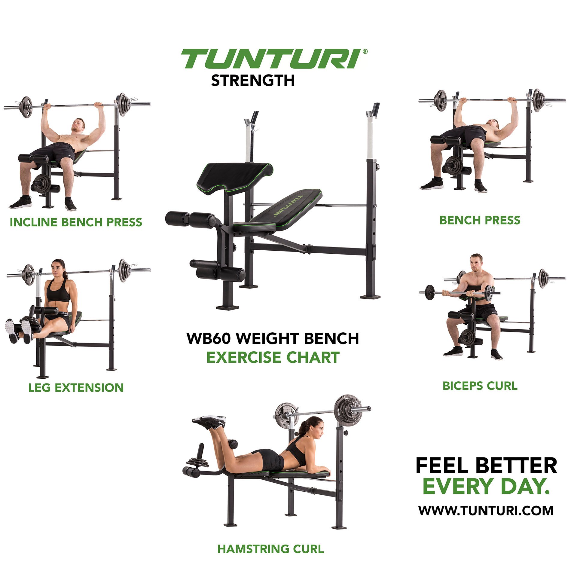 Weight Bench WB60 Adjustable Fitness Bench Training Bench Tunturi