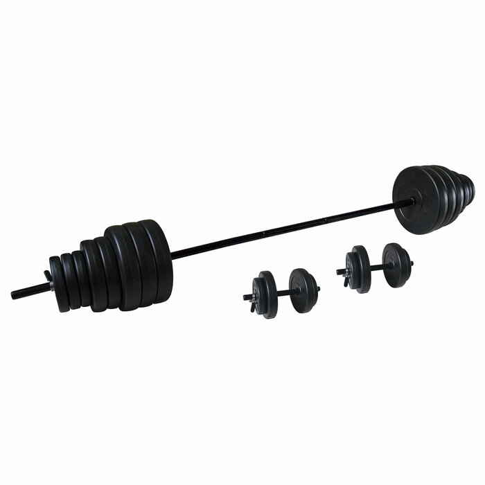 Vinyl Halterset - Dumbellset - 50kg - 1x Halterstang + 2x Dumbbellstangen + Gewichten en sluitingen