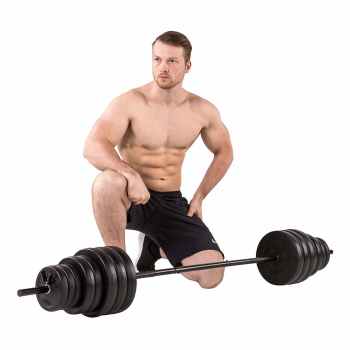 Vinyl Halterset - Dumbellset - 50kg - 1x Halterstang + 2x Dumbbellstangen + Gewichten en sluitingen