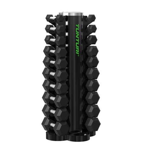 Platinum Hex Rubber Dumbbell, 1 - 10 kg set + Dumbbell Toren