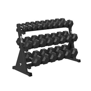 Platinum Hex Rubber Dumbbell, 2,5 - 30 kg set + Dumbbell Rek