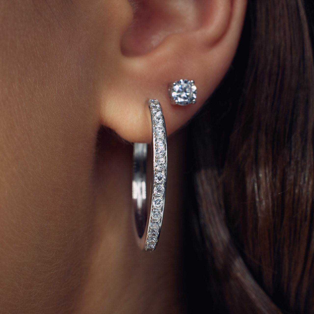 diamond sterling silver hoop earrings