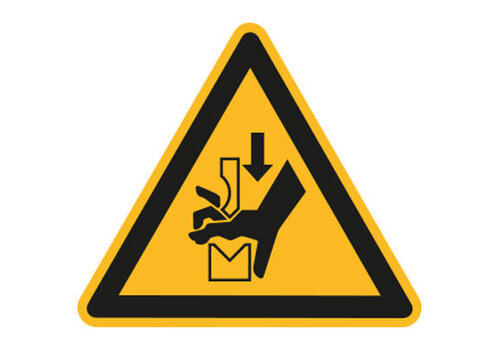 Warnung vor Quetschgefahr der Hand zwischen Presse und Werkstück, W30 