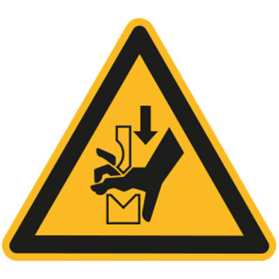 Warnung vor Quetschgefahr der Hand zwischen Presse und Werkstück, W30-1