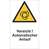 Vorsicht! Automatischer Anlauf, auf weißem Grund