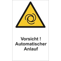 Vorsicht! Automatischer Anlauf, auf weißem Grund