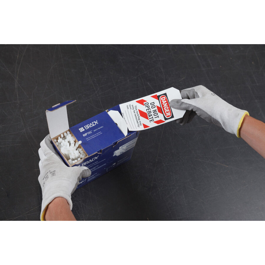 RipTag Danger Do Not Operate Sicherheitsanhänger auf Rolle mit roten Streifen-3