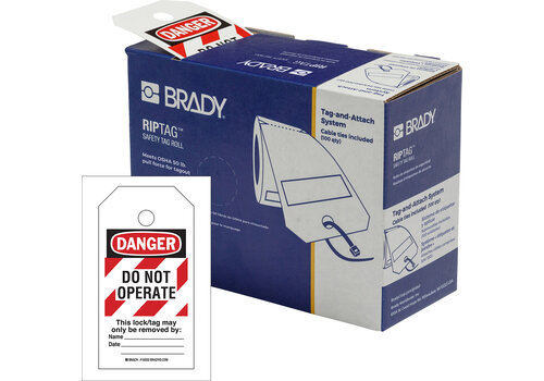 RipTag Danger Do Not Operate Sicherheitsanhänger auf Rolle mit roten Streifen 