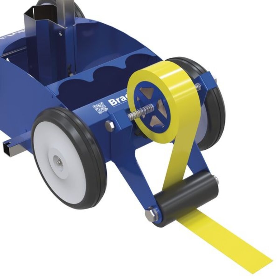 Lang haltbare und gerade Linien bei jedem Einsatz Gerade Linien dank stabiler Konstruktion und feststehenden Rädern Die Abrollvorrichtung für die Markierungsbänder ganz einfach an das BradyLine Bodenmarkiergrät mit einer Schraube befestigen Einfaches Ein-2