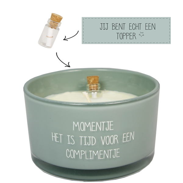 Flessenpost kaars - Momentje. Het is tijd voor een complimentje - minty bamboo My Flame Lifestyle Flessenpost kaars - Momentje. Het is tijd voor een complimentje - minty bamboo