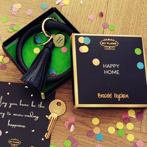 My Flame Lifestyle Sleutelhanger - Happy home - Zwart