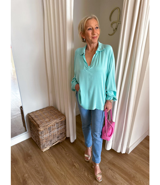 V Blouse - Turquoise