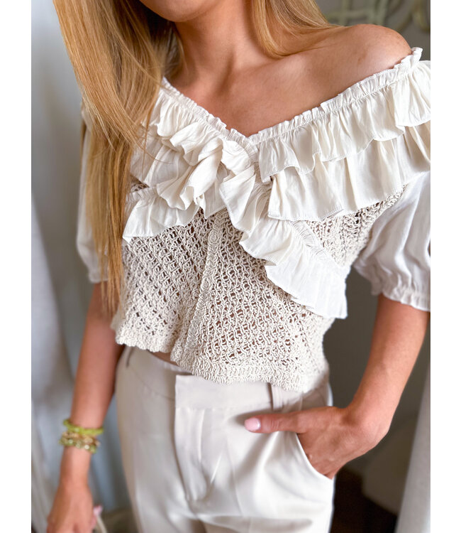 Crochet Detail Ruffle Top