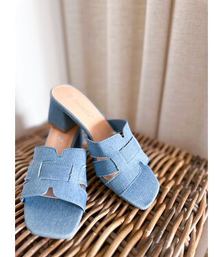 Denim Heeled Mule