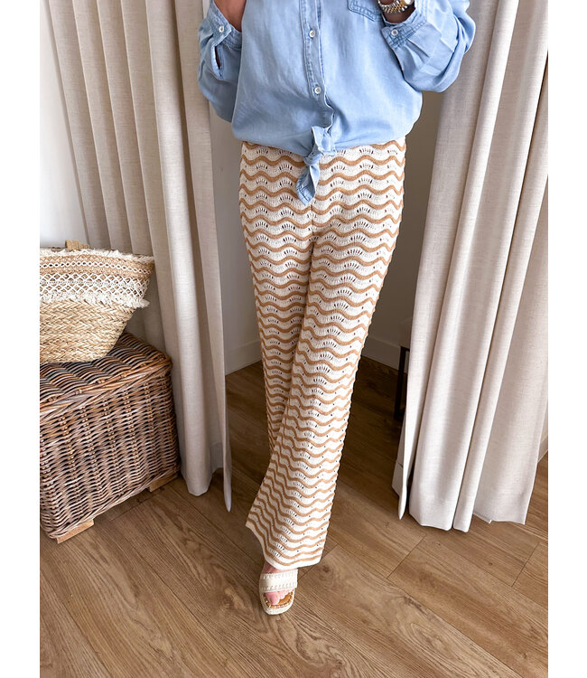 Crochet Trousers - Camel/Cream