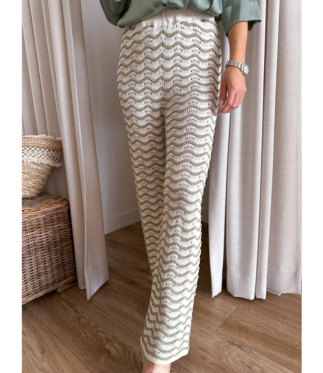 Crochet Trousers - Khaki/Cream