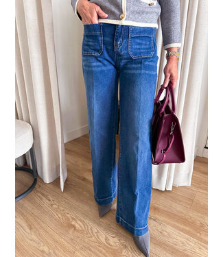 Front Pocket Wide Jeans - Dark Denim