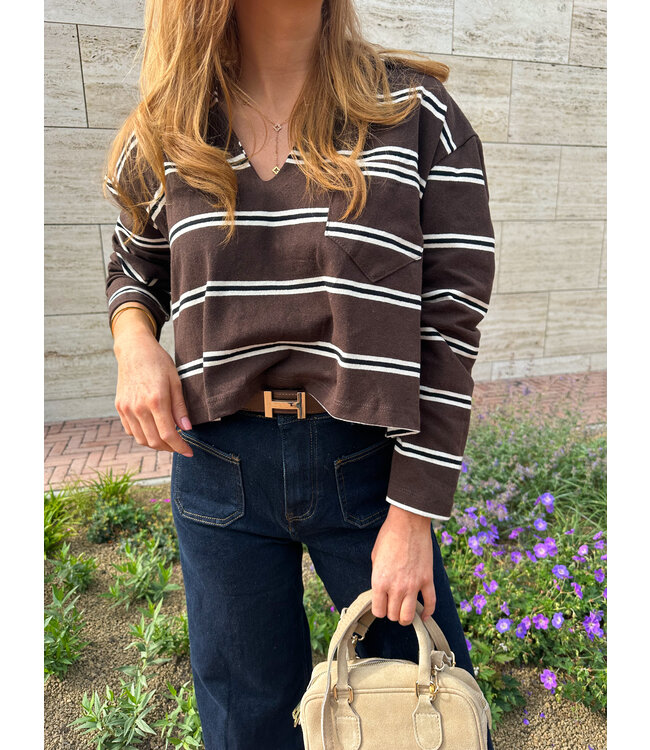 Striped polo - Dark brown