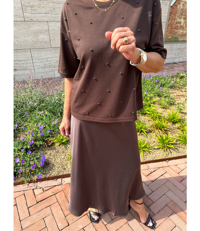 JUPE MIDI JANIALA  - CHOCOLAT