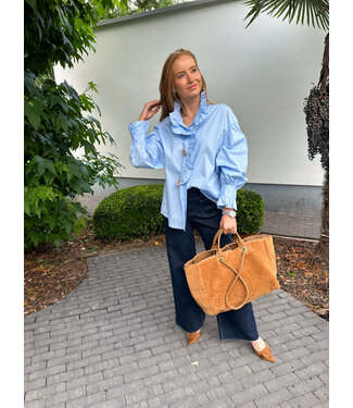 High collar embellished shirt - blue