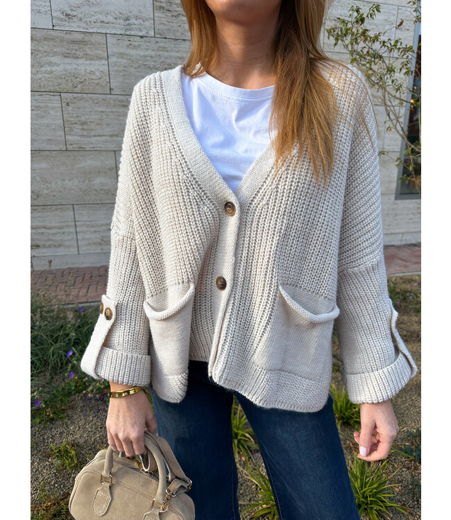 Chunky Knit cardigan -  Light beige